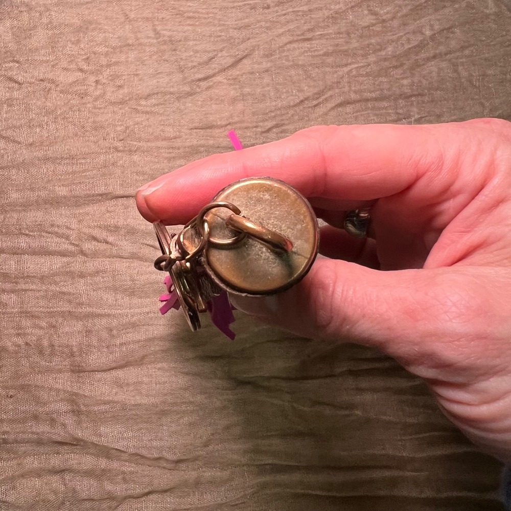 Upcycled Brown Pink Tassel Keychain Bag Charm - Picture 5 of 5